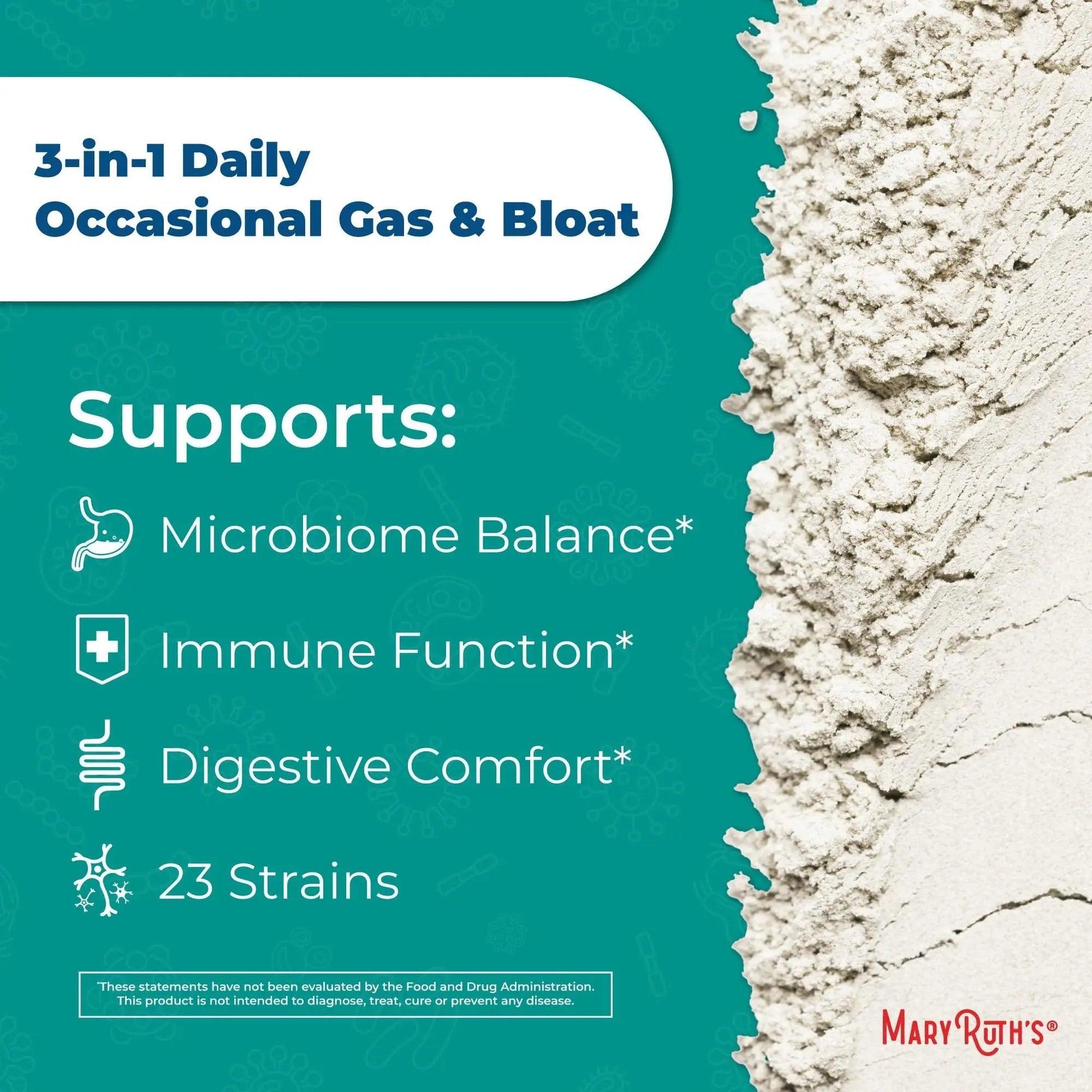 MARYRUTH'S 3-in-1 Gas & Bloat Probiotic Powder | Probiotics for Normal Digestive Function | Probiotics for Women & Men | Prebiotics & Postbiotics | 60 Billion CFU | 23 Unique Strains | 0.5 oz - Maple Wellness Supplements