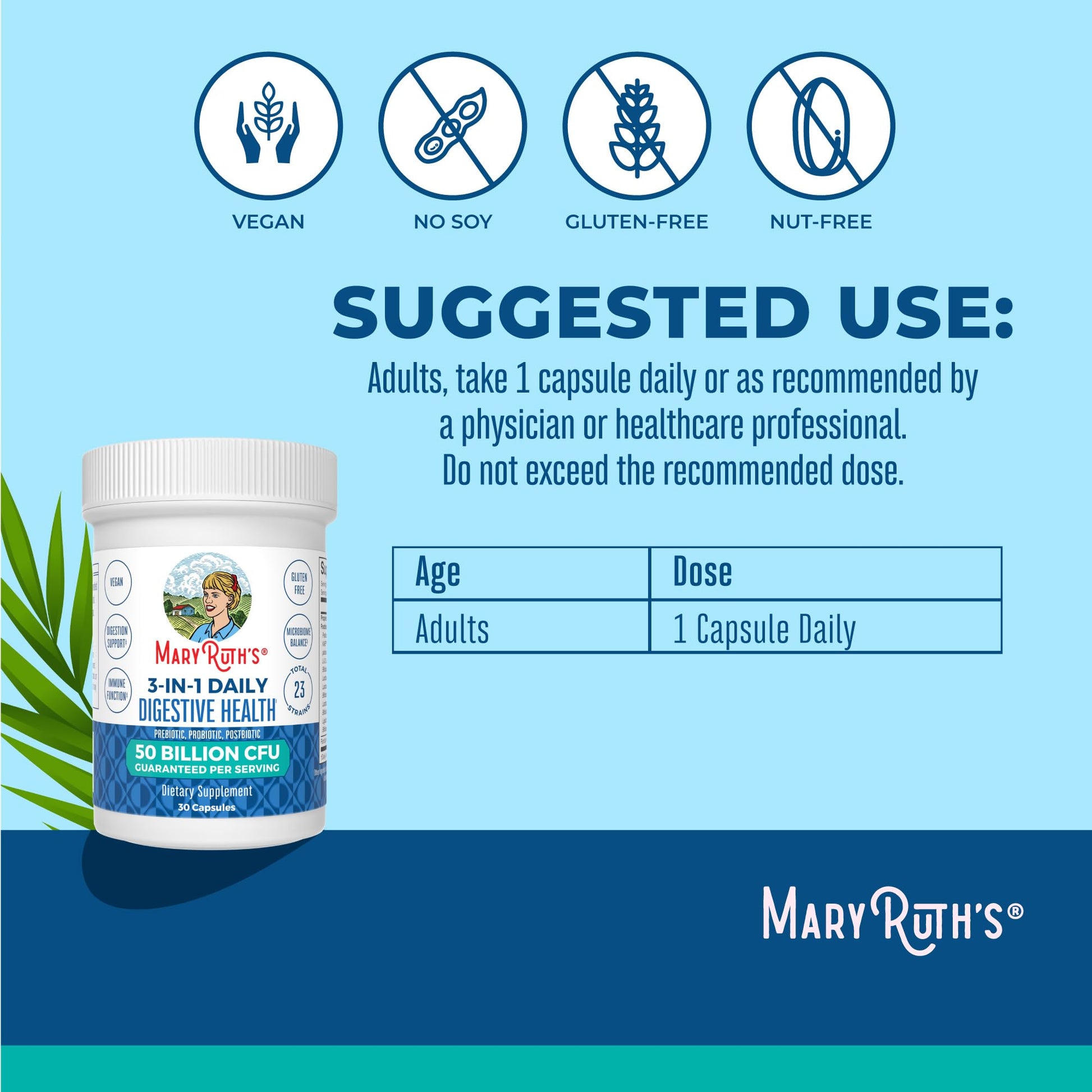 MARYRUTH'S 3-in-1 Probiotics for Digestive Health | Prebiotic & Postbiotic | Gut Health Supplement for Women & Men | 23 Unique Strains - Maple Wellness Supplements
