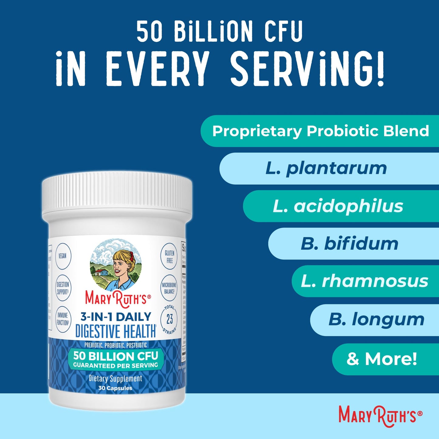 MARYRUTH'S 3-in-1 Probiotics for Digestive Health | Prebiotic & Postbiotic | Gut Health Supplement for Women & Men | 23 Unique Strains - Maple Wellness Supplements