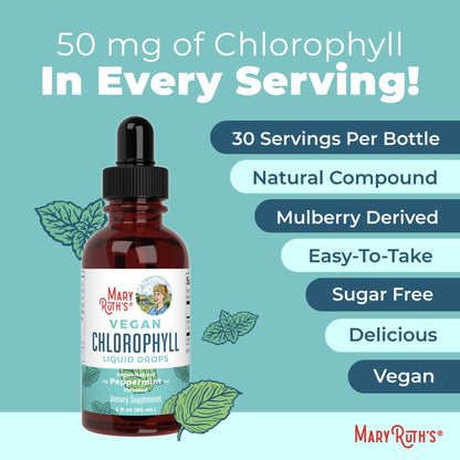 MaryRuth's Chlorophyll Liquid Drops | Clean Label Project Certified® | Vegan | Non-Diluted Liquid Chlorophyll| Mulberry Derived Supplement for Ages 14+ | Non-GMO | Delicious Minty Flavor | 2 Fl Oz - Maple Wellness Supplements