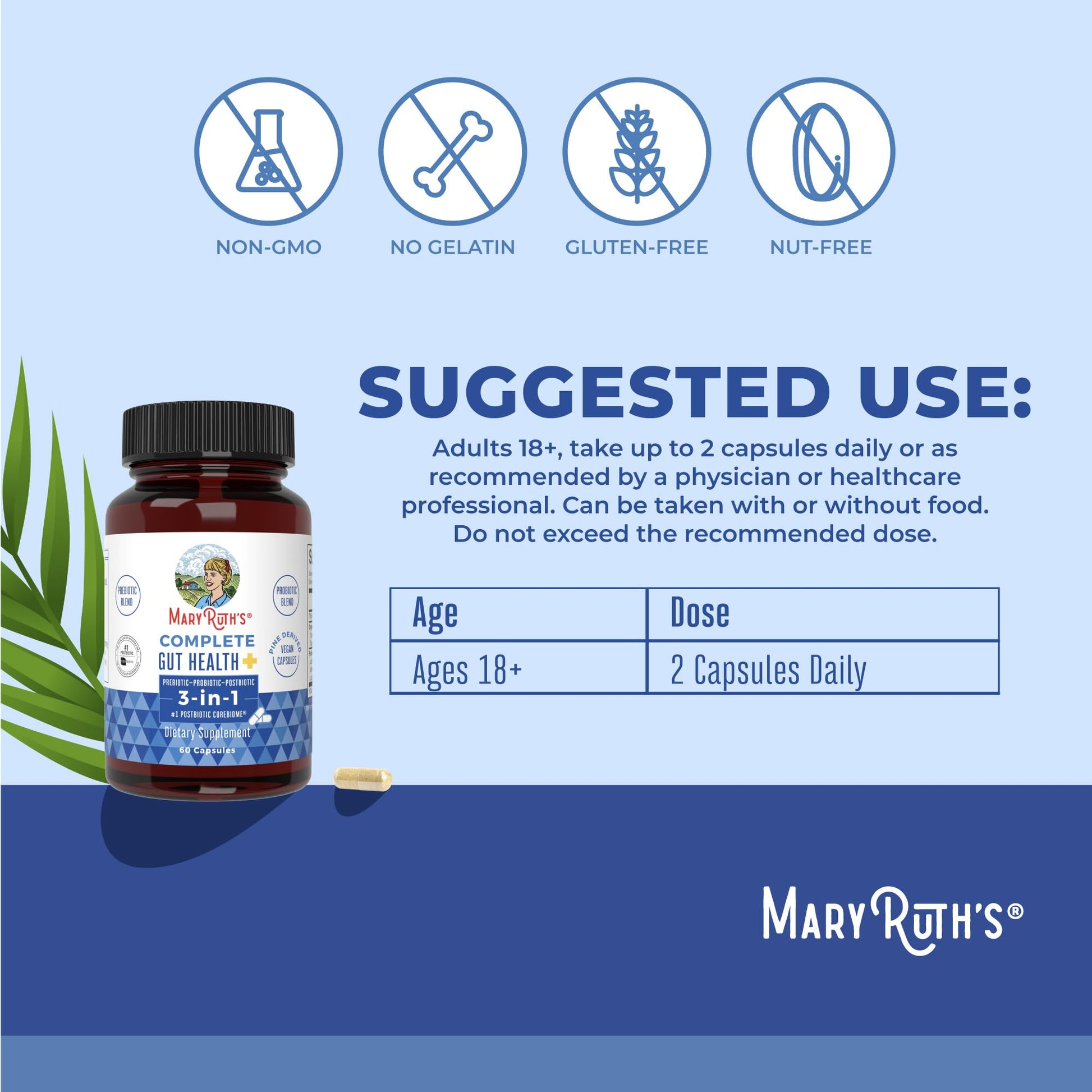 MARYRUTH'S Complete Gut Health+ Capsules | 5 Probiotic Blend | Butyrate | Corebiome® | Vegan Gut Support | Support Gastrointestinal Health & Microbiome - Maple Wellness Supplements