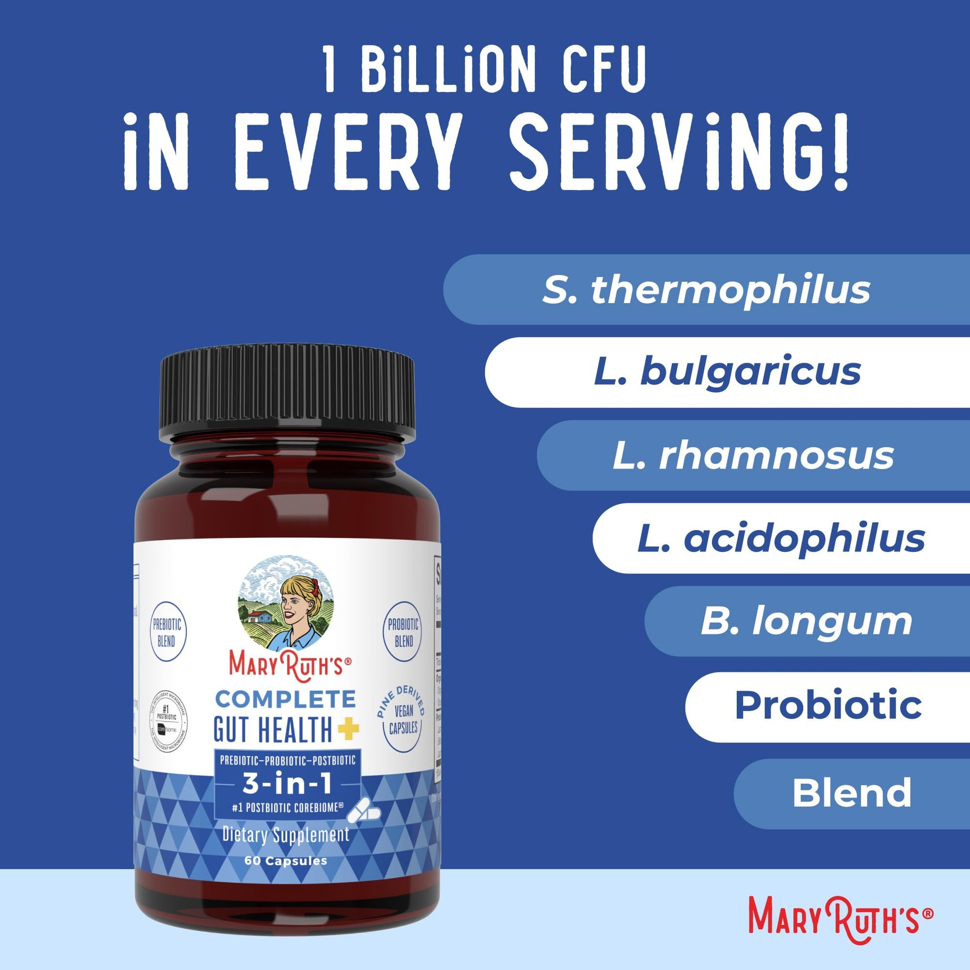 MARYRUTH'S Complete Gut Health+ Capsules | 5 Probiotic Blend | Butyrate | Corebiome® | Vegan Gut Support | Support Gastrointestinal Health & Microbiome - Maple Wellness Supplements