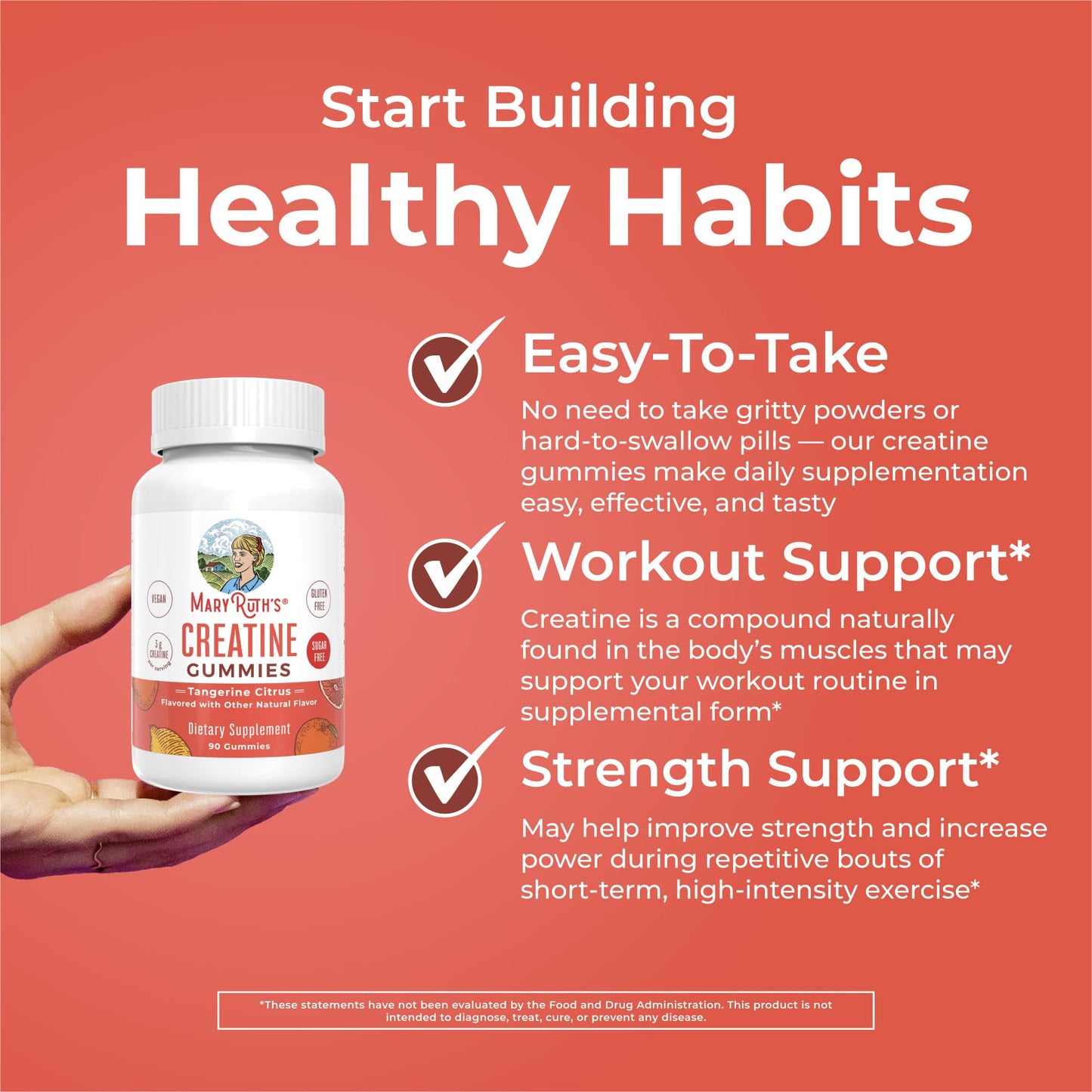 MaryRuth's Creatine Gummies | Creatine Monohydrate Gummies | 3g Creatine Per Serving | Creatine for Women & Men | Tangerine Citrus Flavor | Exercise | Workout | Sugar Free | Vegan | 90 Count - Maple Wellness Supplements