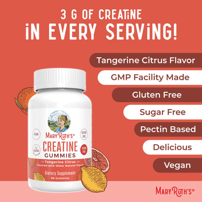 MaryRuth's Creatine Gummies | Creatine Monohydrate Gummies | 3g Creatine Per Serving | Creatine for Women & Men | Tangerine Citrus Flavor | Exercise | Workout | Sugar Free | Vegan | 90 Count - Maple Wellness Supplements