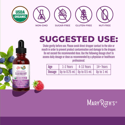 MARYRUTH'S Elderberry Liquid Drops for Adults & Kids | Immune Support | Antioxidant | Overall Wellness | Elder Berry Extract | USDA Organic | Sugar Free | Vegan | Non-GMO | Gluten Free | 1 Fl Oz - Maple Wellness Supplements