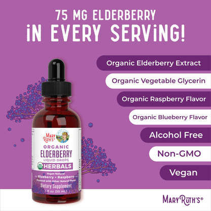 MARYRUTH'S Elderberry Liquid Drops for Adults & Kids | Immune Support | Antioxidant | Overall Wellness | Elder Berry Extract | USDA Organic | Sugar Free | Vegan | Non-GMO | Gluten Free | 1 Fl Oz - Maple Wellness Supplements