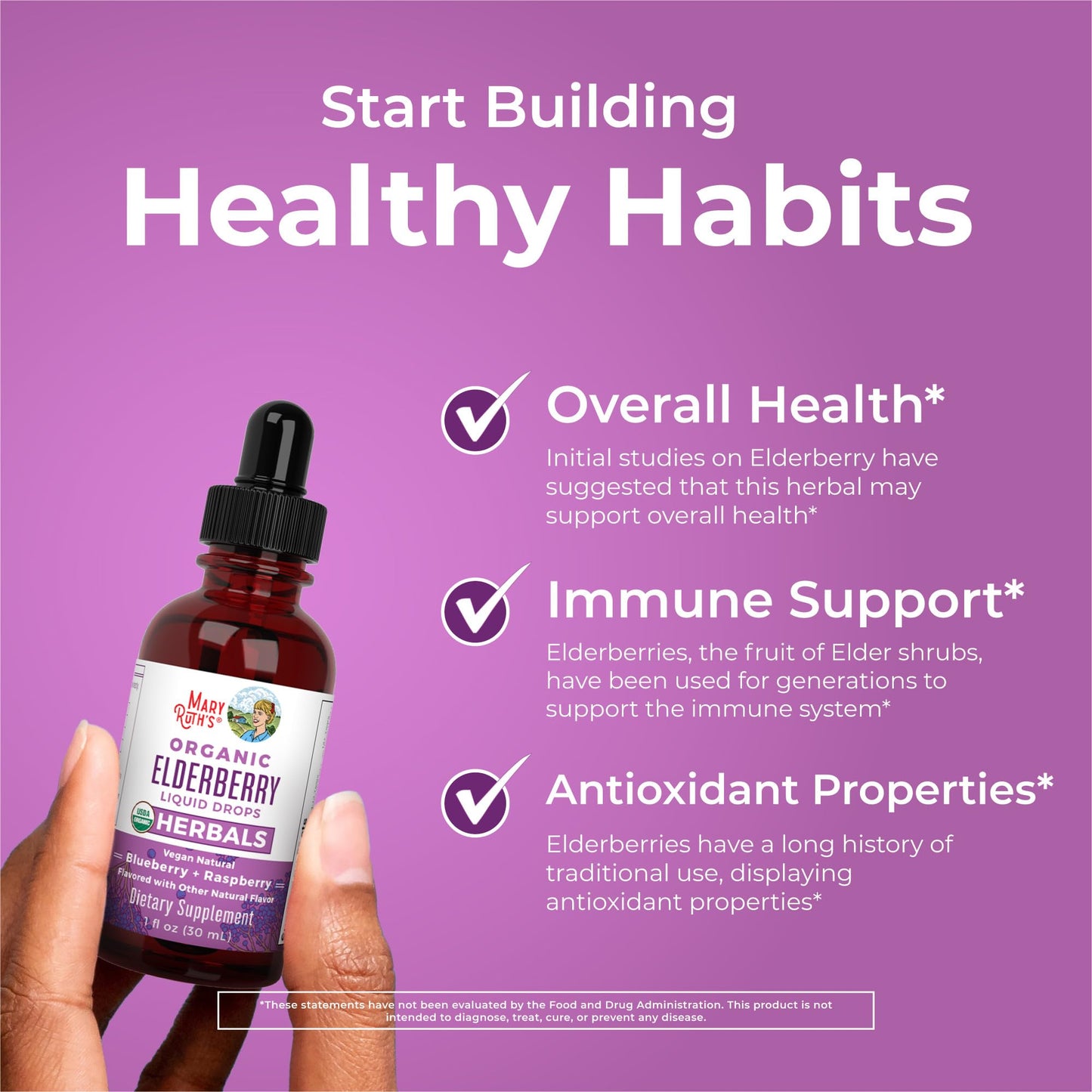 MARYRUTH'S Elderberry Liquid Drops for Adults & Kids | Immune Support | Antioxidant | Overall Wellness | Elder Berry Extract | USDA Organic | Sugar Free | Vegan | Non-GMO | Gluten Free | 1 Fl Oz - Maple Wellness Supplements