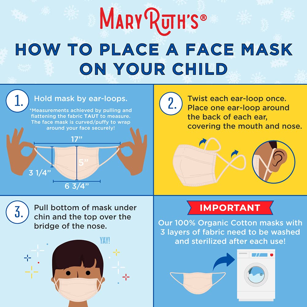 MaryRuth's Face Masks Made with 100% Organic Cotton | Soft and Secure 3-Layer Protection | Breathable Comfortable and Reusable Face Masks | One Size Fits Most | 3 Pack - Maple Wellness Supplements