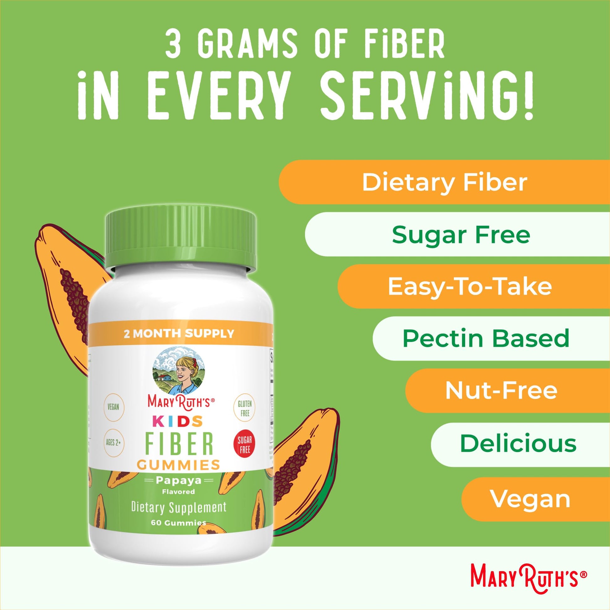 MARYRUTH'S Fiber Gummies for Kids | 2 Month Supply | Sugar Free | Soluble Fiber Supplement | Gut Health & Digestion Support - Maple Wellness Supplements