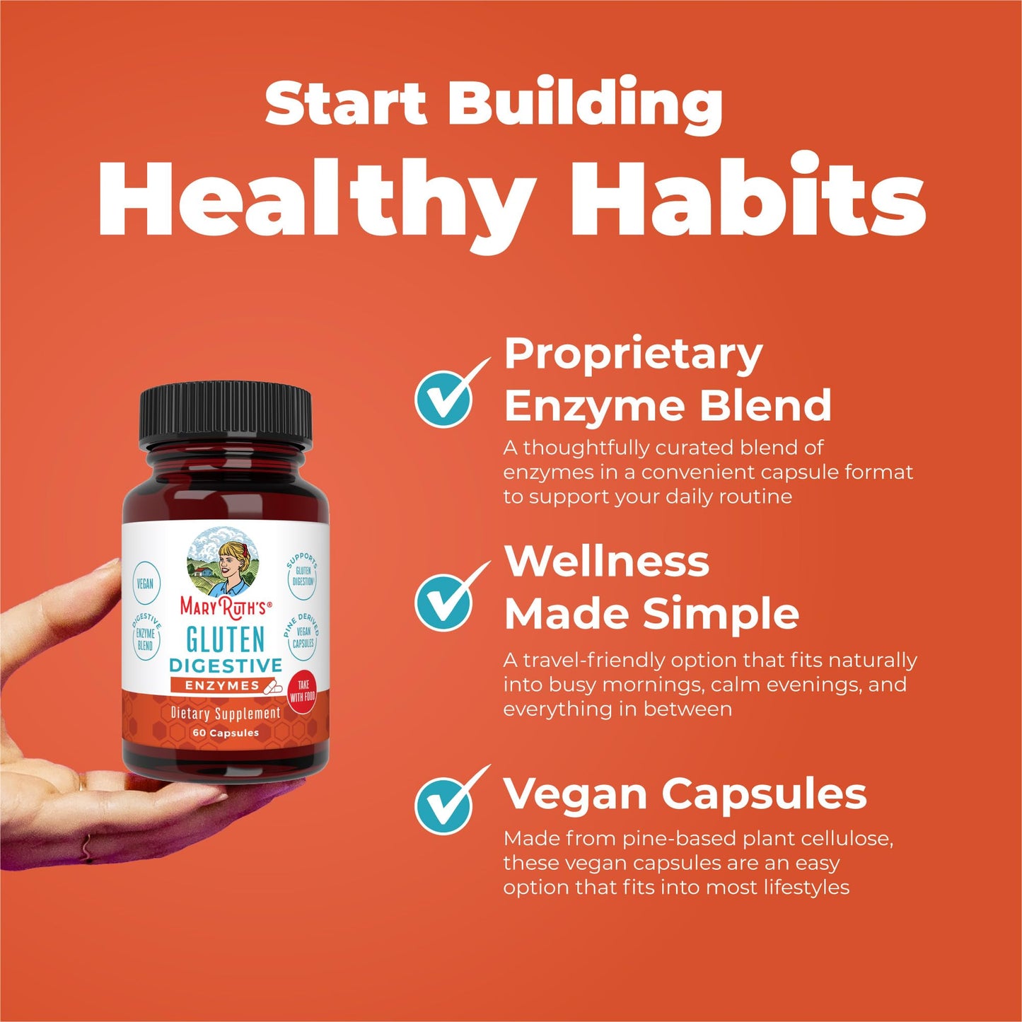 MaryRuth’s Gluten Digestive Enzymes | Up to 2 Month Supply | Proprietary Enzyme Blend | Vegan Pine-Based Capsules | Non-GMO | 60 Count - Maple Wellness Supplements