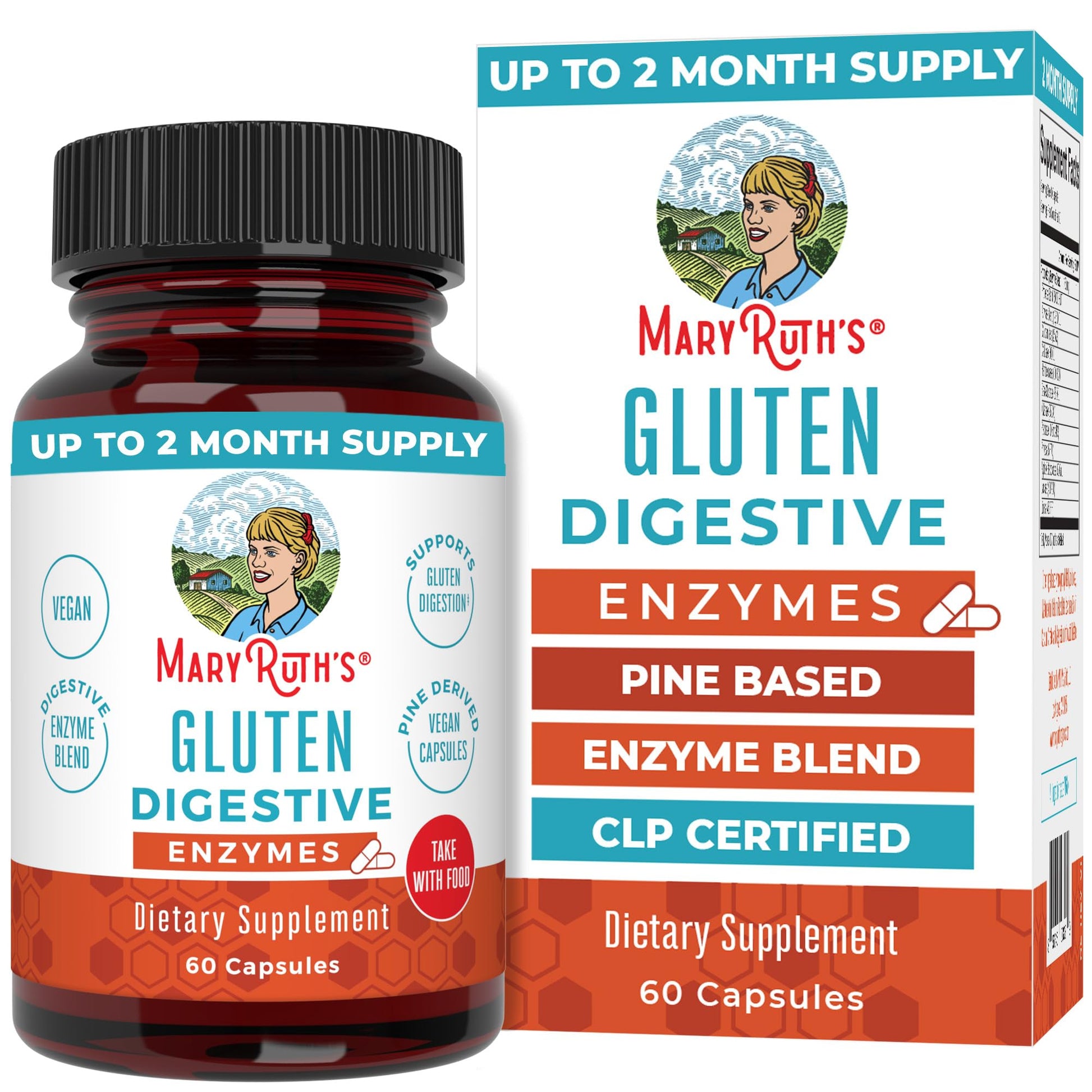 MaryRuth’s Gluten Digestive Enzymes | Up to 2 Month Supply | Proprietary Enzyme Blend | Vegan Pine-Based Capsules | Non-GMO | 60 Count - Maple Wellness Supplements
