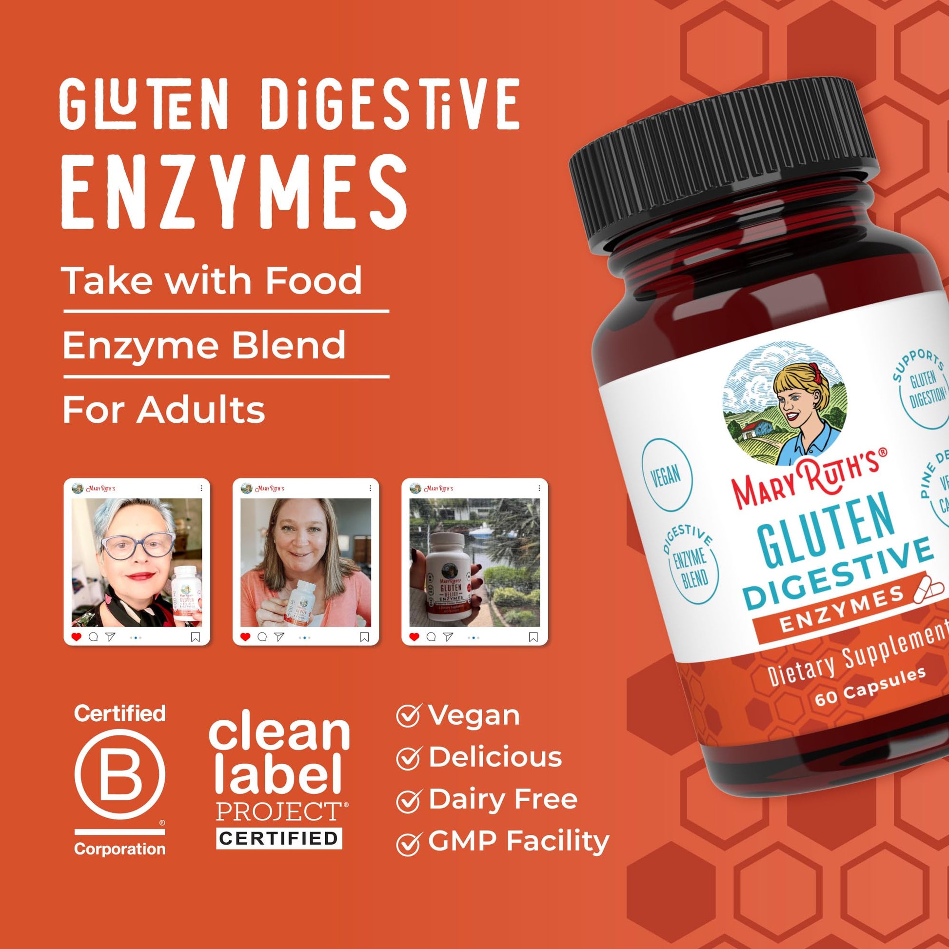 MaryRuth’s Gluten Digestive Enzymes | Up to 2 Month Supply | Proprietary Enzyme Blend | Vegan Pine-Based Capsules | Non-GMO | 60 Count - Maple Wellness Supplements