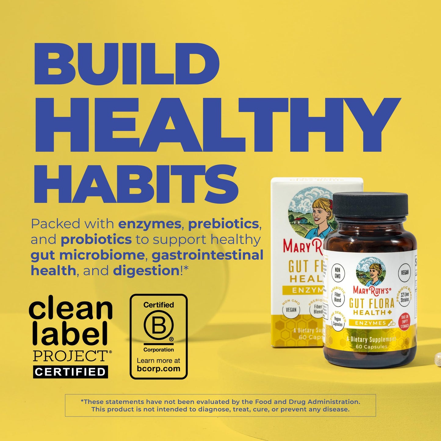 MaryRuth’s Gut Flora Health+ Enzymes | Prebiotic & Probiotic Digestive Enzymes for Healthy Gut Biome & Digestive Support | Gastrointestinal Health | CLP Certified - Maple Wellness Supplements