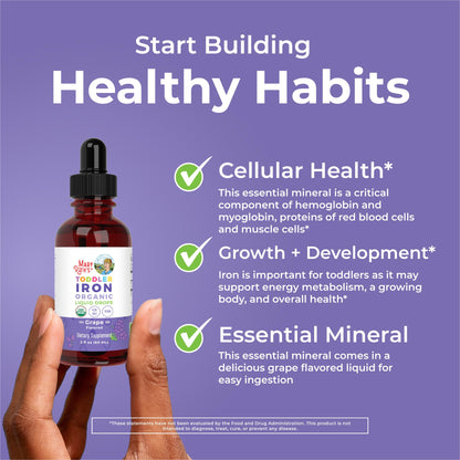 MaryRuth's Iron Supplement for Toddlers | Liquid Iron Supplement for Children Ages 1-3 | Iron Supplement for Iron Deficiency | Ferrochel | Sugar Free | Vegan | Non-GMO | Gluten Free | 2 Fl Oz - Maple Wellness Supplements