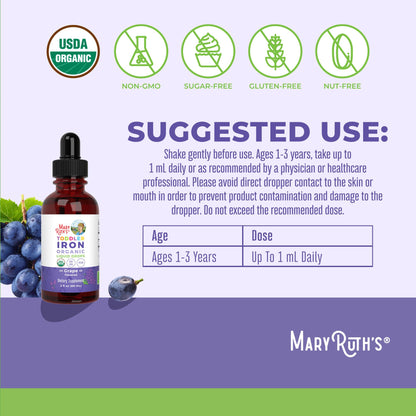 MaryRuth's Iron Supplement for Toddlers | Liquid Iron Supplement for Children Ages 1-3 | Iron Supplement for Iron Deficiency | Ferrochel | Sugar Free | Vegan | Non-GMO | Gluten Free | 2 Fl Oz - Maple Wellness Supplements