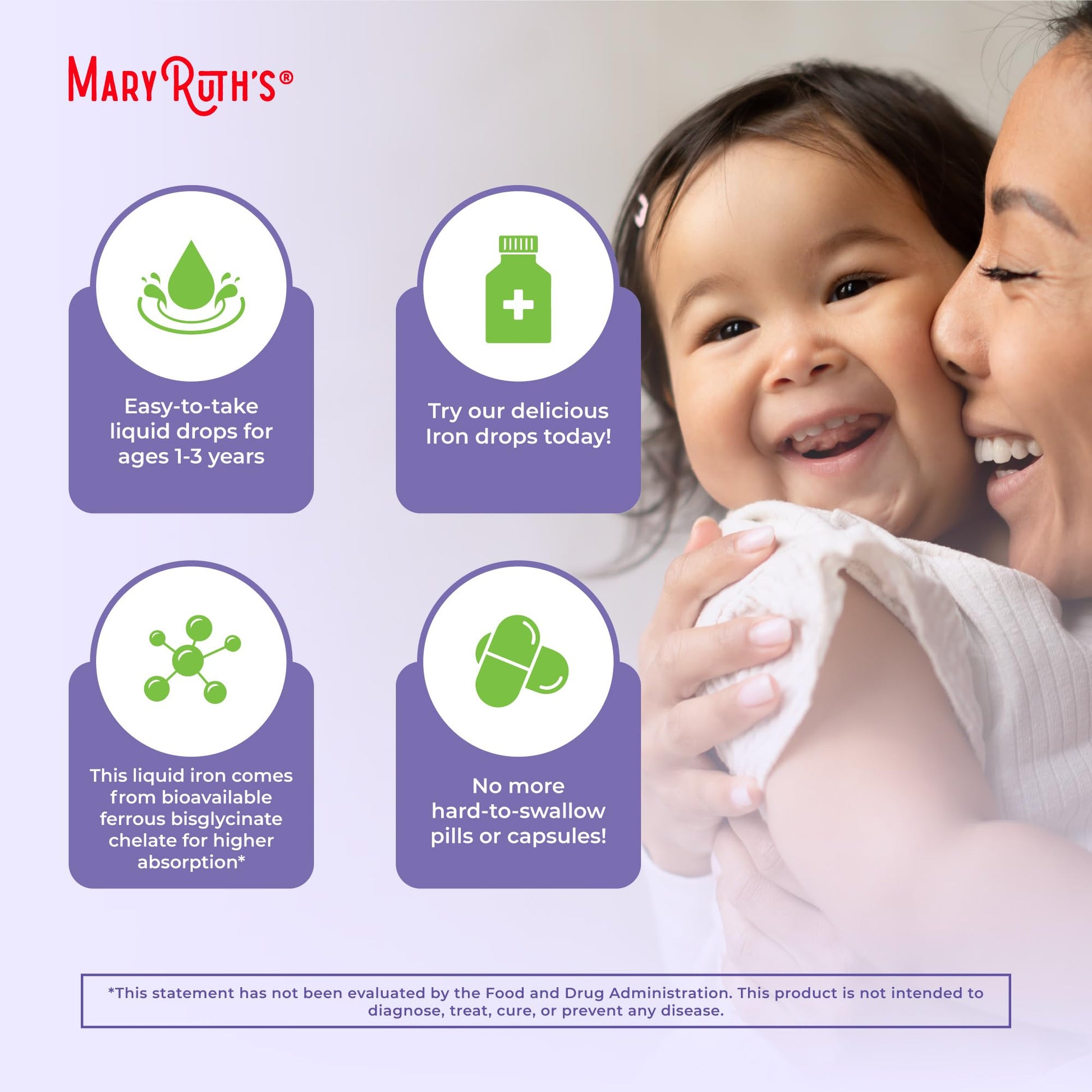 MaryRuth's Iron Supplement for Toddlers | Liquid Iron Supplement for Children Ages 1-3 | Iron Supplement for Iron Deficiency | Ferrochel | Sugar Free | Vegan | Non-GMO | Gluten Free | 2 Fl Oz - Maple Wellness Supplements