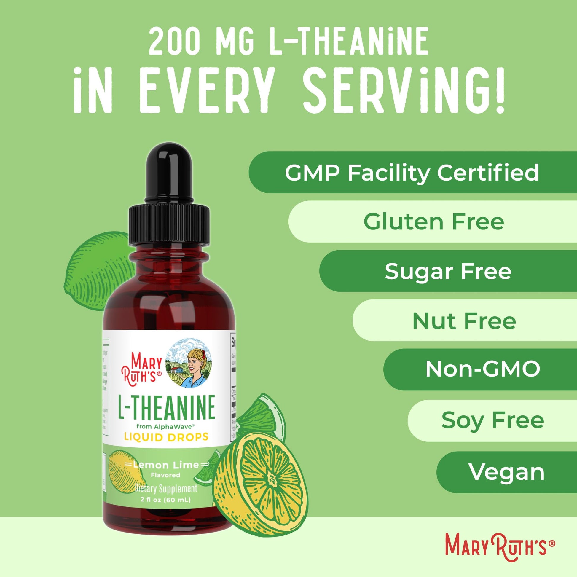 MaryRuth's L Theanine 200mg Liquid Drops | Mood Support for Adults & Kids | Focus Supplement | Natural Sleep Support | Vegan - Maple Wellness Supplements