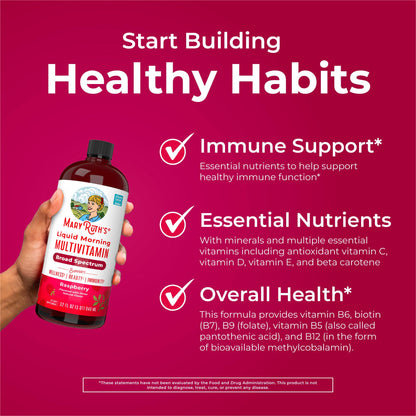 MARYRUTH'S Liquid Morning Multivitamin for Women, Men & Kids | Vitamin A C D E B6 B12 Biotin Zinc | Beauty | Vegan | Non-GMO | Gluten Free | 32 Servings - Maple Wellness Supplements