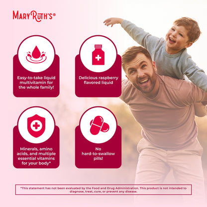 MARYRUTH'S Liquid Morning Multivitamin for Women, Men & Kids | Vitamin A C D E B6 B12 Biotin Zinc | Beauty | Vegan | Non-GMO | Gluten Free | 32 Servings - Maple Wellness Supplements