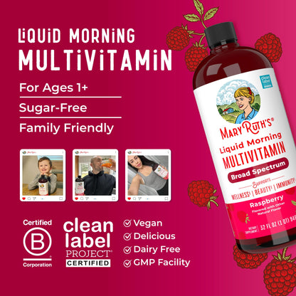 MARYRUTH'S Liquid Morning Multivitamin for Women, Men & Kids | Vitamin A C D E B6 B12 Biotin Zinc | Beauty | Vegan | Non-GMO | Gluten Free | 32 Servings - Maple Wellness Supplements