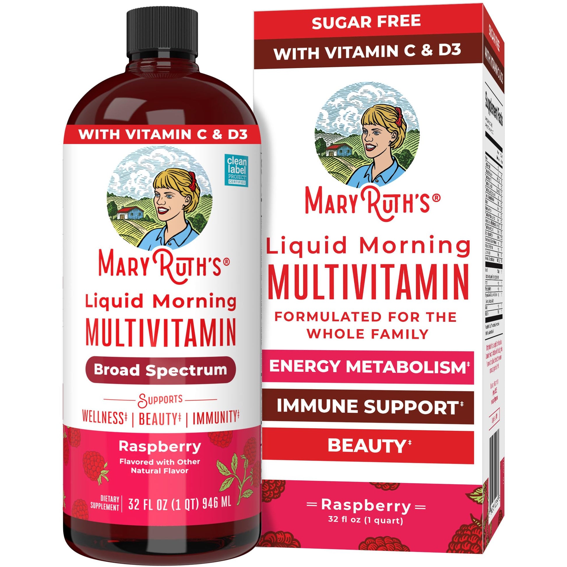 MARYRUTH'S Liquid Morning Multivitamin for Women, Men & Kids | Vitamin A C D E B6 B12 Biotin Zinc | Beauty | Vegan | Non-GMO | Gluten Free | 32 Servings - Maple Wellness Supplements