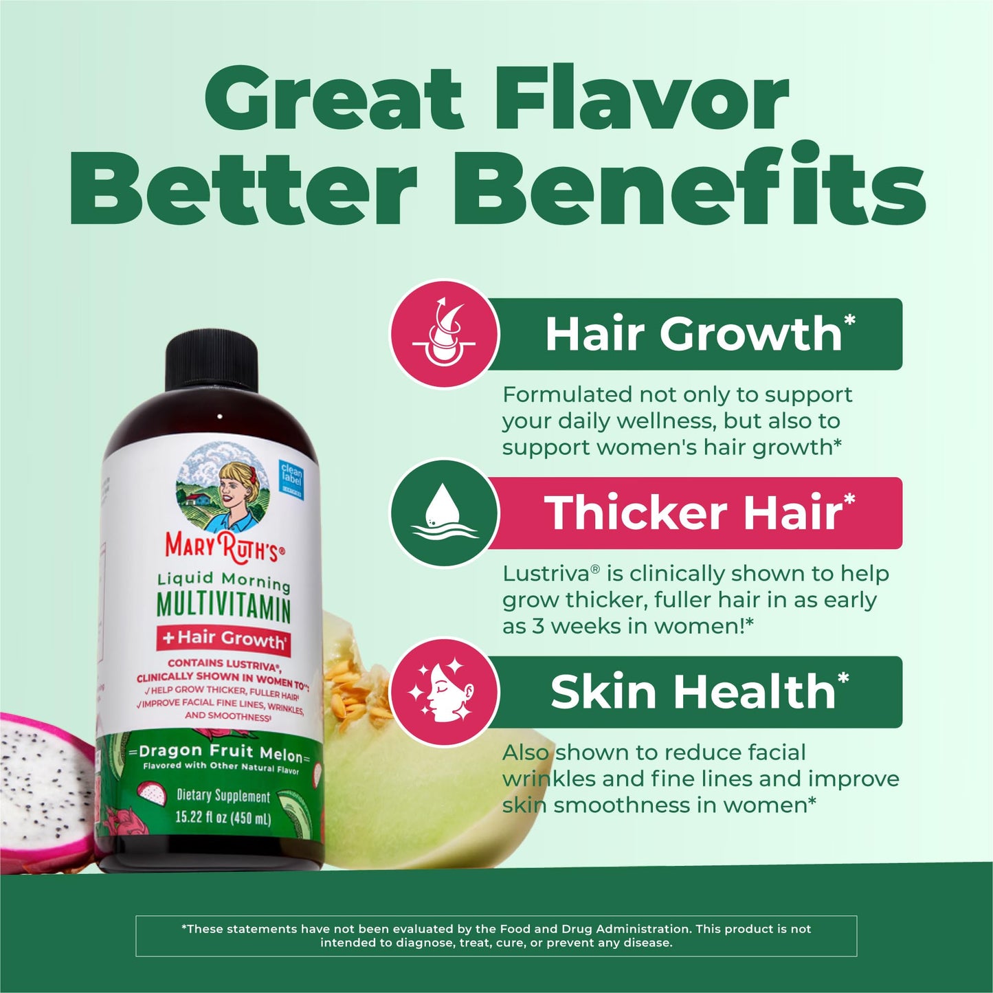MARYRUTH'S Liquid Multivitamin + Hair Growth | Biotin 10000mcg | Lustriva Hair Growth Supplement | Clinically Tested in Women for Thicker Hair - Maple Wellness Supplements