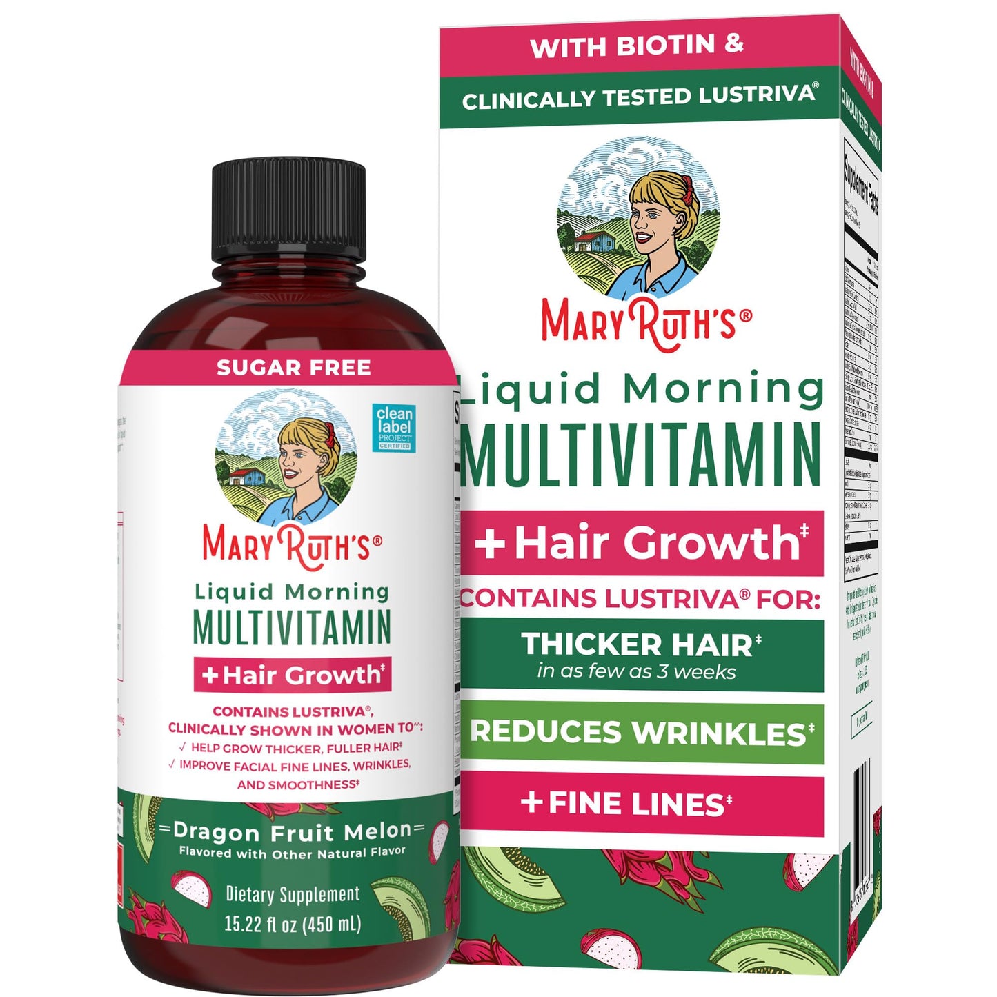 MARYRUTH'S Liquid Multivitamin + Hair Growth | Biotin 10000mcg | Lustriva Hair Growth Supplement | Clinically Tested in Women for Thicker Hair - Maple Wellness Supplements