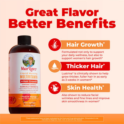 MARYRUTH'S Liquid Multivitamin+Hair Growth | Biotin 10000mcg | Lustriva Hair Growth Supplement | Clinically Tested in Women for Thicker Hair&Facial Wrinkle - Maple Wellness Supplements