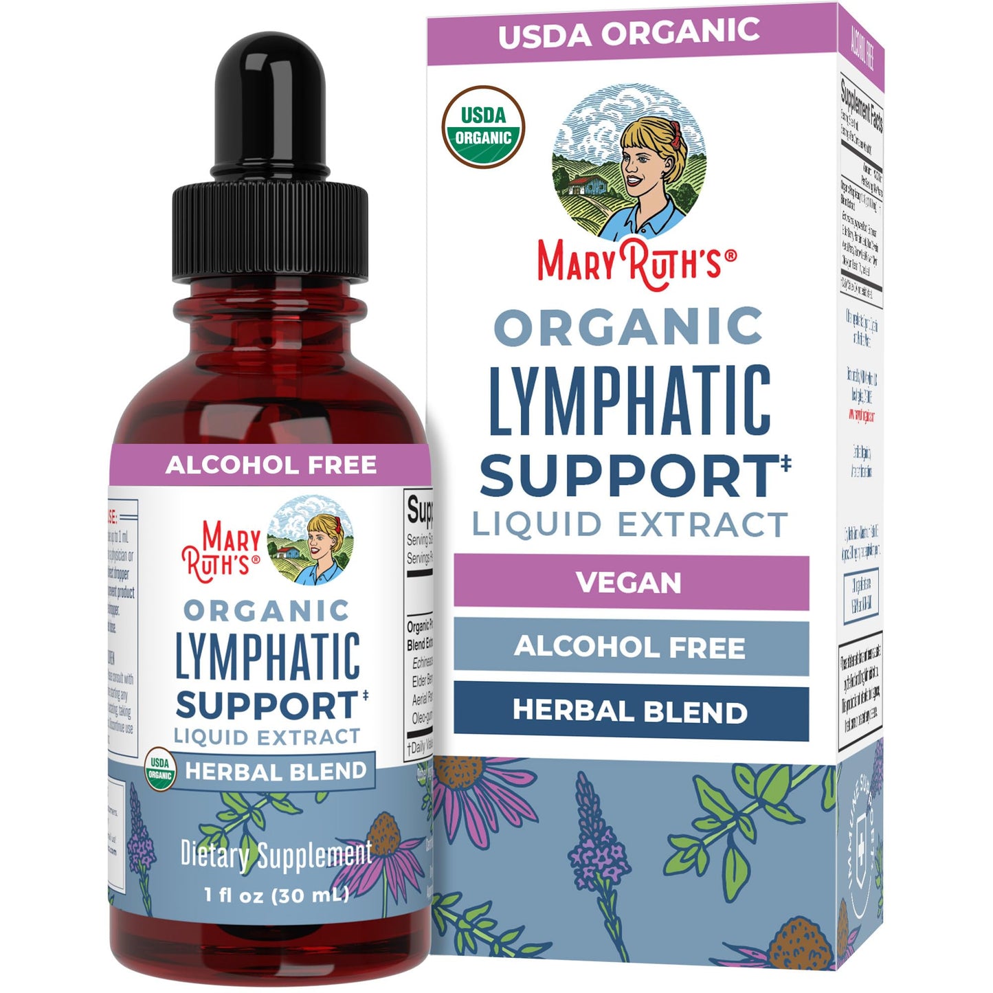 MARYRUTH'S Lymphatic Support Liquid Drops USDA Organic | Herbal Blend with Echinacea & Elderberry | Blue Vervain - Maple Wellness Supplements