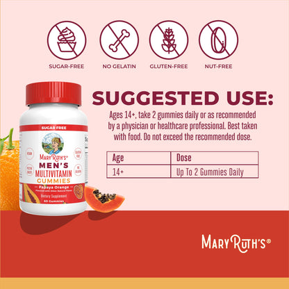 MaryRuth's Multivitamin Gummies for Men | Vitamin A, C, D, E, B6, B12, Biotin, Zinc | Energy Metabolism | Immunity | Bone Health | Cellular Health | Vegan | Non-GMO | Gluten & Sugar Free | 60 Count - Maple Wellness Supplements