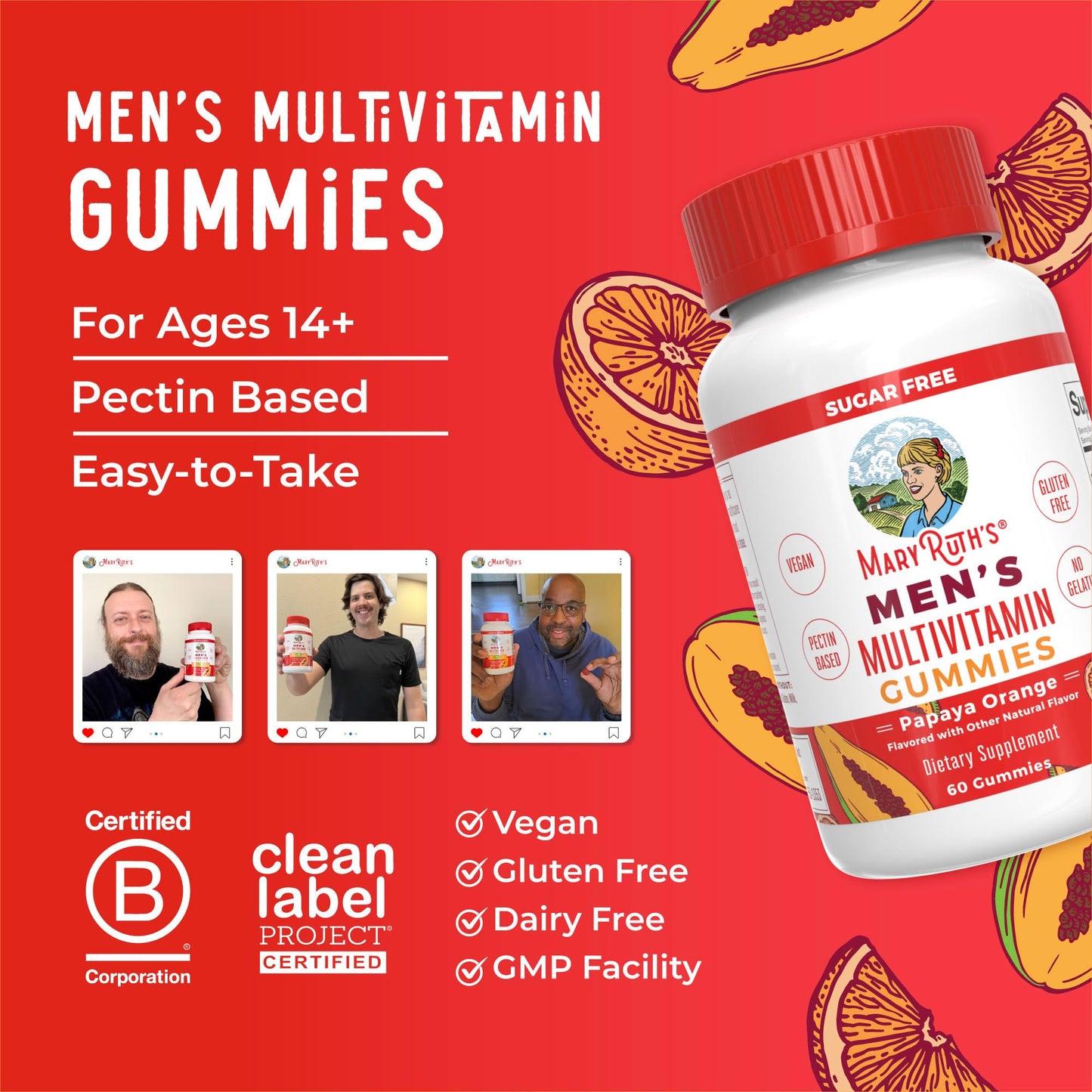 MaryRuth's Multivitamin Gummies for Men | Vitamin A, C, D, E, B6, B12, Biotin, Zinc | Energy Metabolism | Immunity | Bone Health | Cellular Health | Vegan | Non-GMO | Gluten & Sugar Free | 60 Count - Maple Wellness Supplements