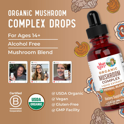 MaryRuth's Mushroom Complex | Lion's Mane | Turkey Tail | Reishi Mushroom | Shiitake Mushrooms | Alcohol Free | Mushroom Blend | Organic | Non-GMO | Vegan | 30 Servings - Maple Wellness Supplements