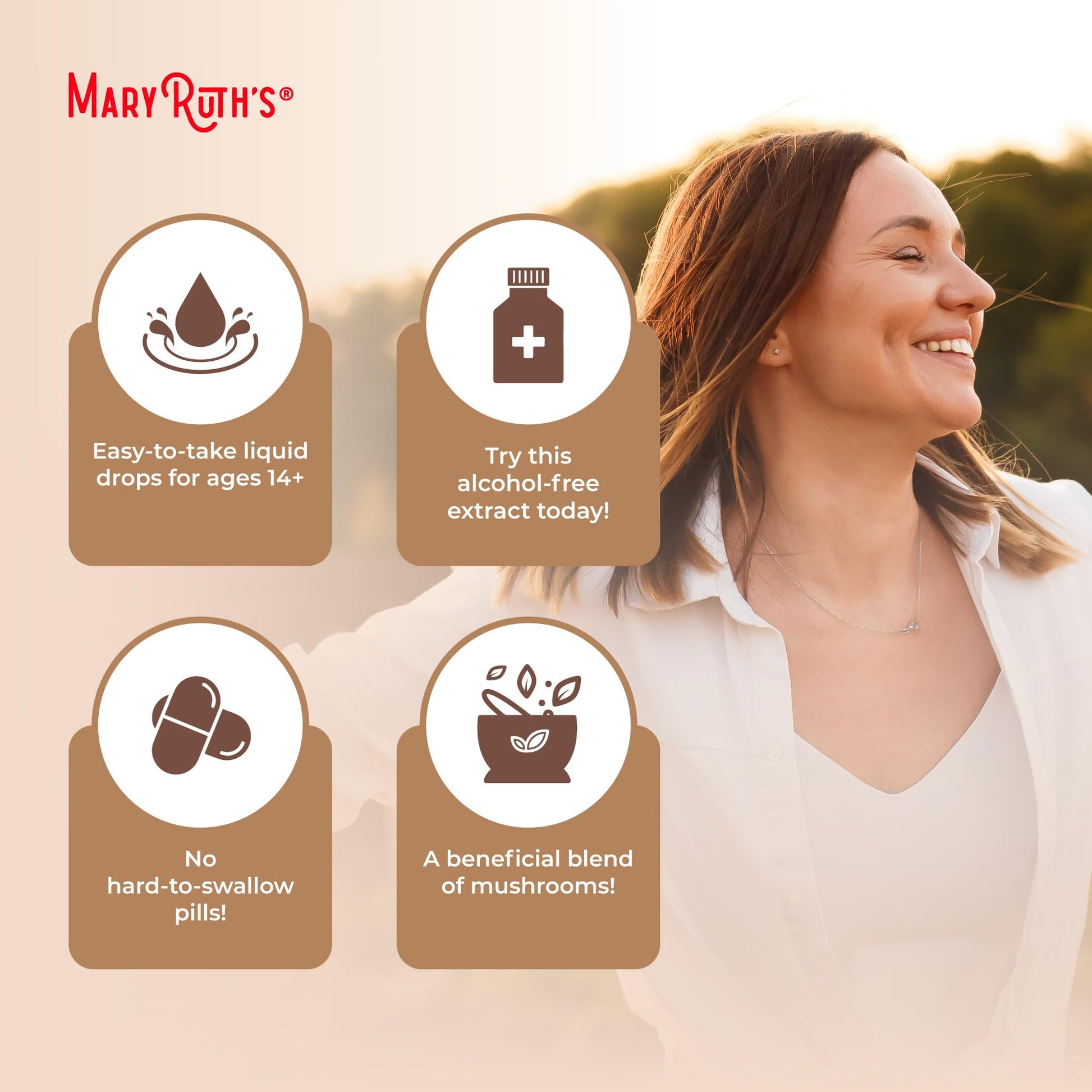 MaryRuth's Mushroom Complex | Lion's Mane | Turkey Tail | Reishi Mushroom | Shiitake Mushrooms | Alcohol Free | Mushroom Blend | Organic | Non-GMO | Vegan | 30 Servings - Maple Wellness Supplements