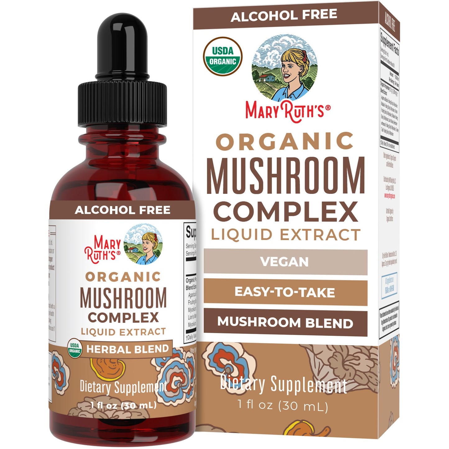 MaryRuth's Mushroom Complex | Lion's Mane | Turkey Tail | Reishi Mushroom | Shiitake Mushrooms | Alcohol Free | Mushroom Blend | Organic | Non-GMO | Vegan | 30 Servings - Maple Wellness Supplements