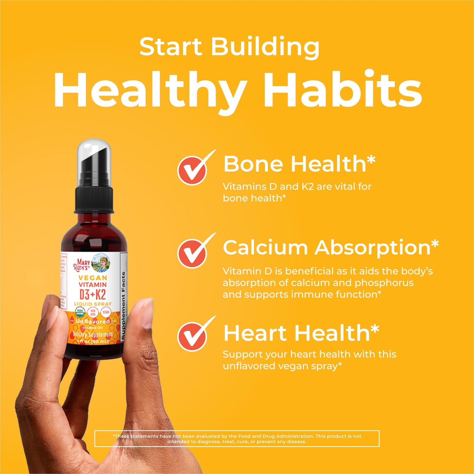 MaryRuth's Organic D3 + K2 Spray for Adults & Kids for Bone Health | Vitamin D3 as Cholecalciferol | Vitamin K2 | Immunity | Mineral Absorption | Heart Health | Vegan | Non-GMO | Gluten Free | 1 Fl Oz - Maple Wellness Supplements