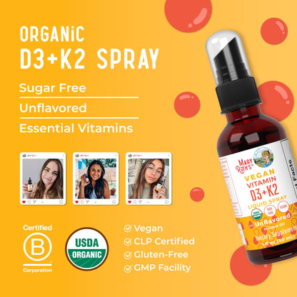 MaryRuth's Organic D3 + K2 Spray for Adults & Kids for Bone Health | Vitamin D3 as Cholecalciferol | Vitamin K2 | Immunity | Mineral Absorption | Heart Health | Vegan | Non-GMO | Gluten Free | 1 Fl Oz - Maple Wellness Supplements