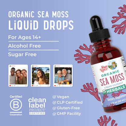 MARYRUTH'S Organic Irish Sea Moss Liquid Drops | Chondrus Crispus | Wild Harvested | Organic Irish Moss Formulated for Adults & Kids Ages 14+ | Unflavored - Maple Wellness Supplements