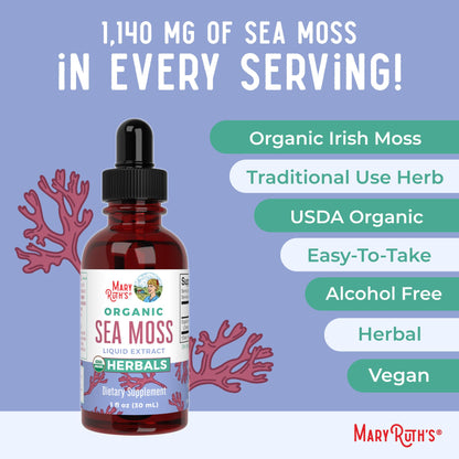 MARYRUTH'S Organic Irish Sea Moss Liquid Drops | Chondrus Crispus | Wild Harvested | Organic Irish Moss Formulated for Adults & Kids Ages 14+ | Unflavored - Maple Wellness Supplements