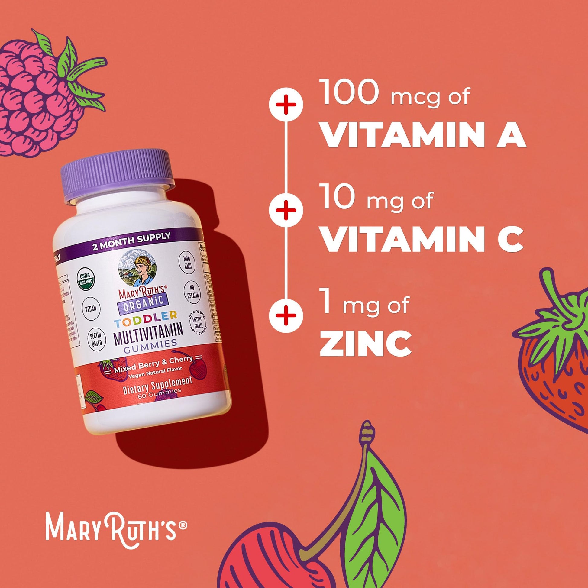 MARYRUTH'S Organic Toddler Multivitamin Gummies | Ages 4+ | Vitamin A, C, D, E, B6, B12, Biotin, Iodine, Zinc | Immunity | Bone & Teeth Health - Maple Wellness Supplements