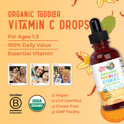 MARYRUTH'S Organic Toddler Vitamin C Drops for Immunity | Ages 1-3 Years | 15 mg Per Serving | Vitamin C for Immune Support & Overall Health | Vegan | Sugar Free - Maple Wellness Supplements