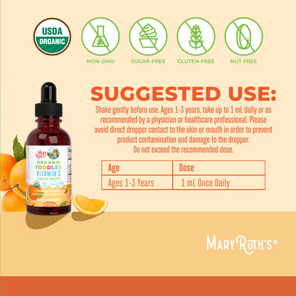 MARYRUTH'S Organic Toddler Vitamin C Drops for Immunity | Ages 1-3 Years | 15 mg Per Serving | Vitamin C for Immune Support & Overall Health | Vegan | Sugar Free - Maple Wellness Supplements