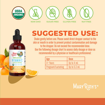 MARYRUTH'S Organic Vitamin C Supplement | Liquid Vitamin C Liquid Drops for Adults & Kids | Immune Support Supplement for Overall Health - Maple Wellness Supplements