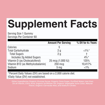 MARYRUTH'S Organic Vitamin D3 + B12 Gummies for Ages 4+ | Bone Health | Immune Support | Energy Metabolism | Cognitive Function | Vegan | Non-GMO - Maple Wellness Supplements