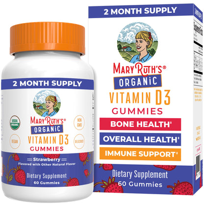 MARYRUTH'S Organic Vitamin D3 Gummies | 1000 IU | USDA Organic | Immune Support| Bone Health | Muscle Function | for Adults & Kids Ages 2+ - Maple Wellness Supplements