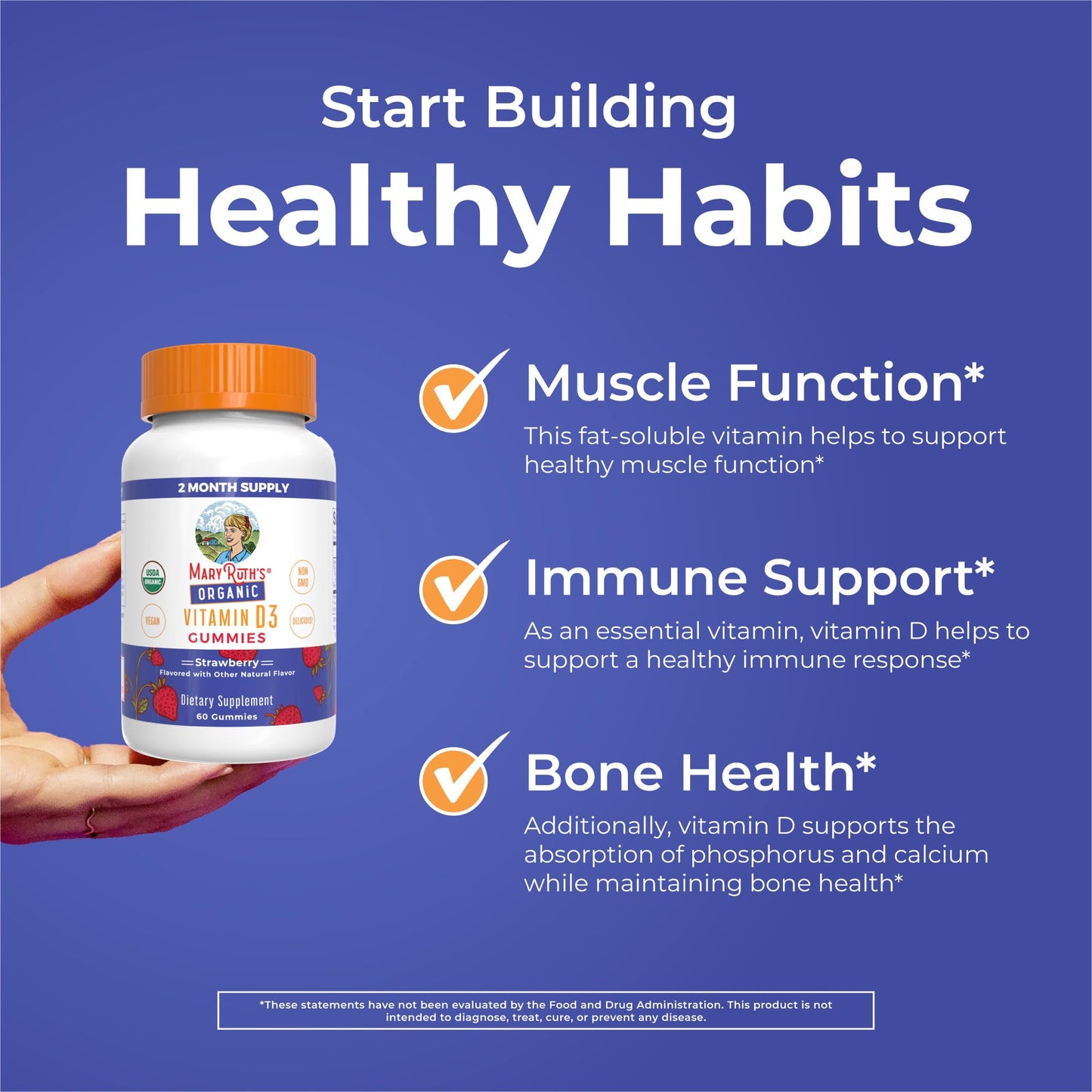 MARYRUTH'S Organic Vitamin D3 Gummies | 1000 IU | USDA Organic | Immune Support| Bone Health | Muscle Function | for Adults & Kids Ages 2+ - Maple Wellness Supplements