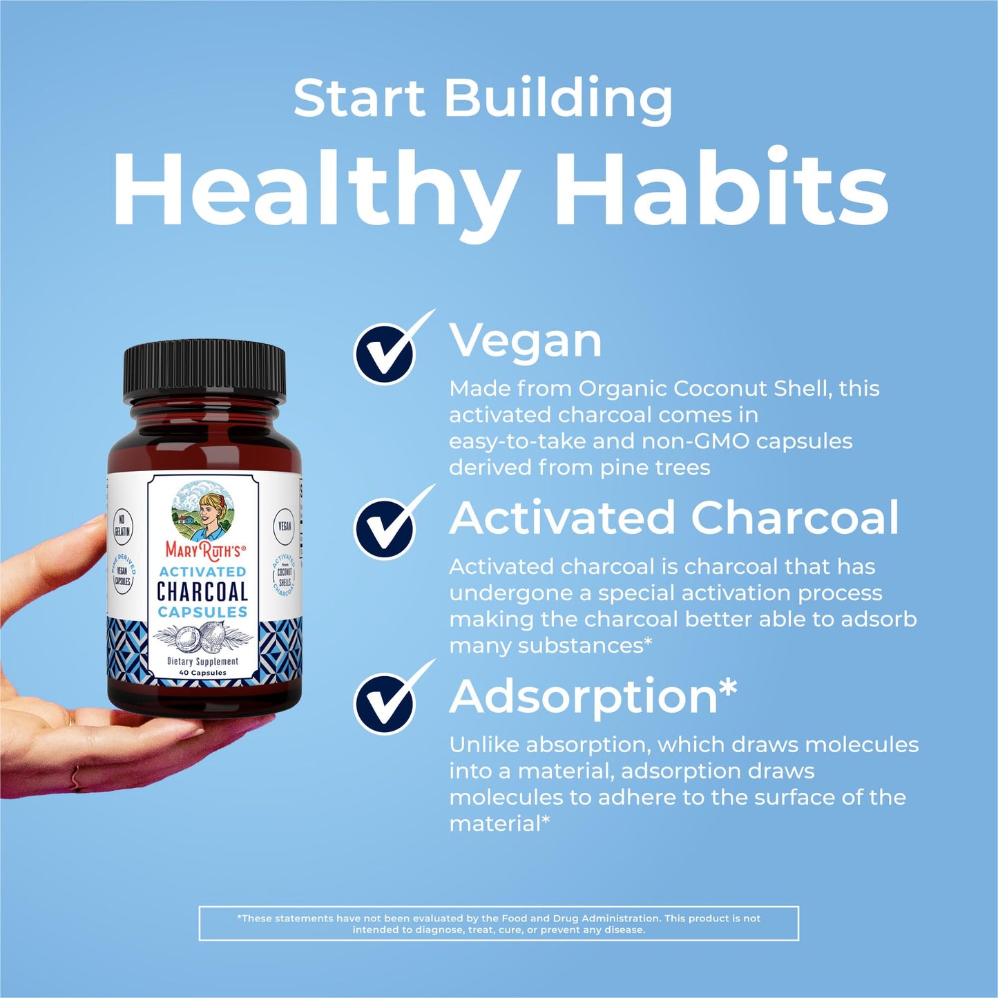MARYRUTH'S Organics Activated Charcoal Capsules | Substance Adsorption | Derived from Coconut Shells | Vegan Capsules from Pine Trees - Maple Wellness Supplements