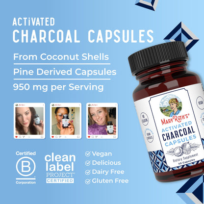 MARYRUTH'S Organics Activated Charcoal Capsules | Substance Adsorption | Derived from Coconut Shells | Vegan Capsules from Pine Trees - Maple Wellness Supplements