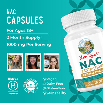 MARYRUTH'S Organics NAC Supplement N-Acetyl Cysteine | 2 Month Supply | NAC 1000mg per Serving | Vegan Capsules | Gluthamine Precursor | Amino Acid - Maple Wellness Supplements