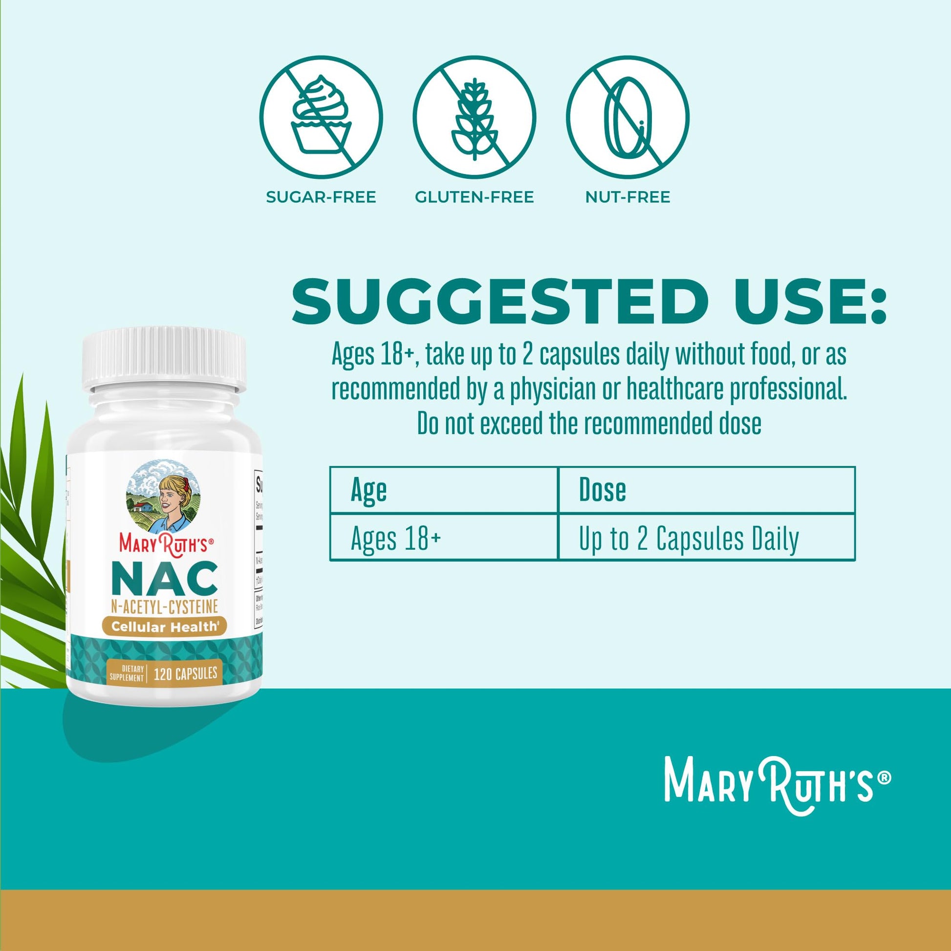 MARYRUTH'S Organics NAC Supplement N-Acetyl Cysteine | 2 Month Supply | NAC 1000mg per Serving | Vegan Capsules | Gluthamine Precursor | Amino Acid - Maple Wellness Supplements