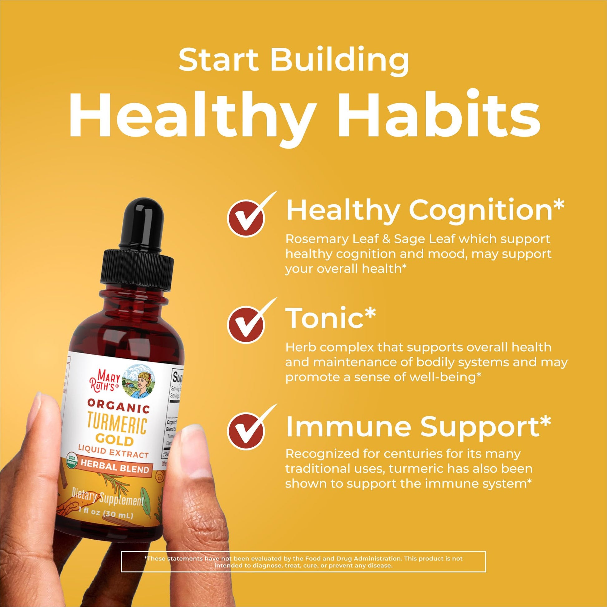 MARYRUTH'S Organics USDA Turmeric Gold Liquid Drops | Herbal Blend | Turmeric Curcumin | Black Pepper | Cassia Cinnamon Bark | Ginger Root | Immune Support - Maple Wellness Supplements